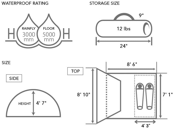 Miniatura 4 de DOD Tienda de campaña Moto 1Pull Dome - Tienda de campaña para 2 personas, fácil instalación instantánea, resistente al agua