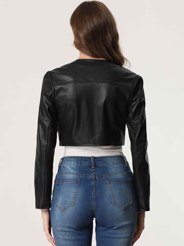 Allegra K Faux Leather Jacket for Women's Open Front Long Sleeve PU Cropped Leather Jacket Coat4