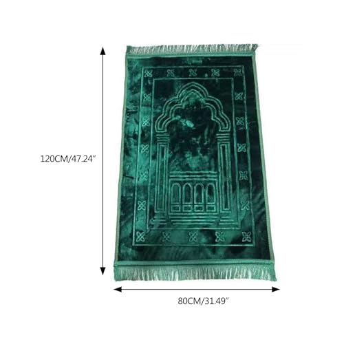 Tapis de prière vert brodé avec franges tapis islamique chic