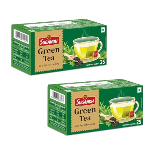 Image of Sugandh Pure Green Tea Bags | Natural Flavour & Rich Taste | Wellness Green Tea for Everyday Refreshment | 25 Tea Bags x Pack of Two
