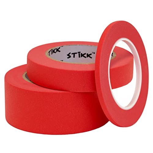 Stikk Painters Tape - 3Pk Red Painter Tape - 1/4 Inch X 60 Yards - Paint Tape For Painting, Edges, Trim, Walls, Ceilings, Finishing - Masking Tape For Diy Paint Projects - Residue-Free Painting Tape #TOP7