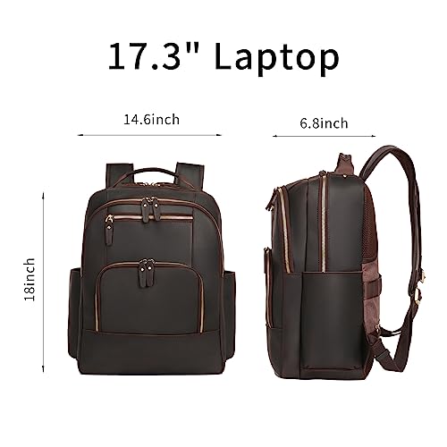 Men's Leather Backpack 17.3 Inch Laptop Backpack Genuine Leather Casual Travel Daypack Hiking Travel Bag Camping Rucksack2