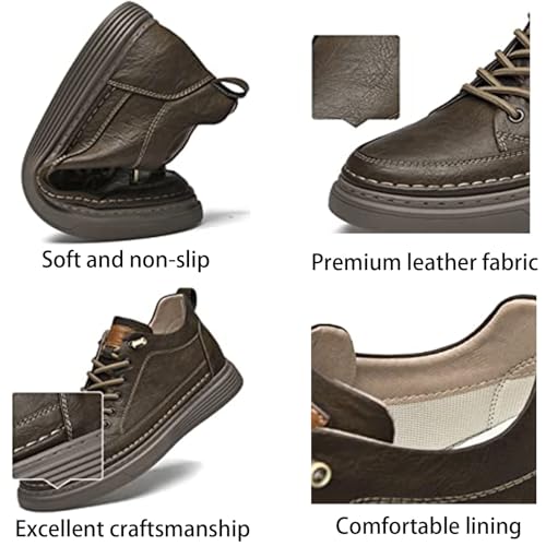 Men's Leather Casual Oxfords Shoes,Invisible Height Increasing Non-Slip Softsole Lace-Up Fashion Sneaker Dress Shoes3