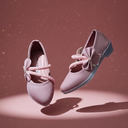 Image of Girls' Patent Mary Jane Shoes with Floral Embellishment, Attractive Colour's, Pearl Flower Welcro Glittery Bellies