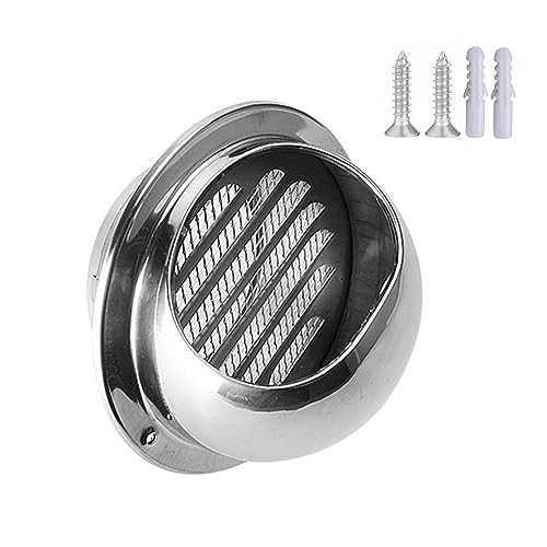 Stainless Steel Air Round Hood, Stainless Steel Round Vent Cover, Round Soffit Air Vent, Stainless Steel Louvered Grille Cover, Air Vent Louver Grille Cover, Vent Built-in Fly Screen Mesh (Color : Si