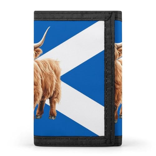 Flag of Scotland Highland Cow Custom Trifold Wallet Front Pocket Credit Card Holder with Coin Purse for Men Women Travel Gifts