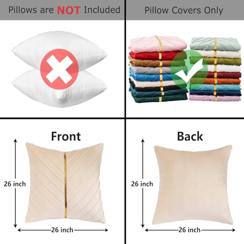 Image of Velvet Throw Pillow Covers 26x26 inch Pack of 2 Gold Decor Cream