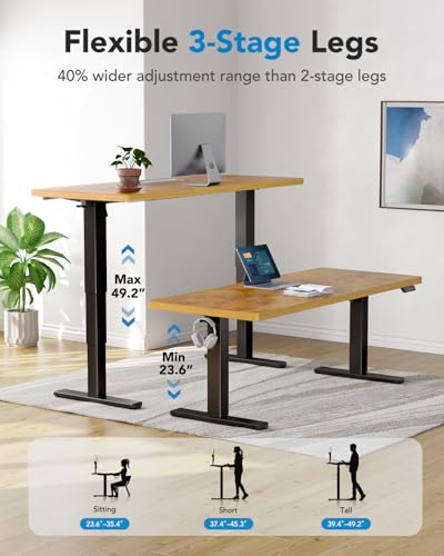 Image of HUANUO 71x30 Inch 3-Stage Legs Electric Standing Desk,Large Height Adjustable Office Desk with Brushless Motor,Stand Up Desk with 4 Memory Presets & 2 Hooks,Computer Desk for Home Office,Vintage Brown