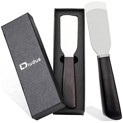 DIUDUS Leather Knife, Leather Craft Cutting Knife Round Skiver Knife, Leather Skiving Sharping Knife Leather Working Tool DIY Craft Knife High-Carbon Steel Blade Sandalwood Handle Cover