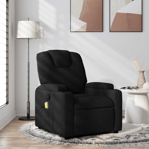 Molumvel Sillón de masaje con función de relajación, sillón reclinable de tela, 6 puntos de vibración, mando a distancia, soporte para bebidas, color negro, ajuste manual