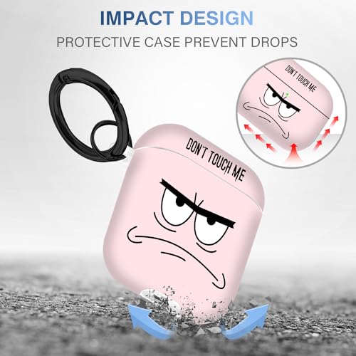 Image of for Airpods Case,Don't Touch Me Cool Cover with Lanyard Big Eyes Cute Cartoon for Airpods 2nd Generation Case,Soft Shockproof Cover for Women Men-Pink