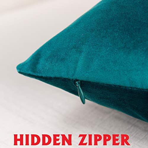 Image of 2 Piece Premium Holland Velvet Cushion Cover, 18x18 inch, Teal Green | Soft Solid Decorative Throw Square Pillow Cases Modern Luxury Home Decor for Couch Sofa Bedroom Livingroom
