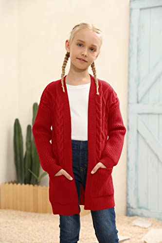 Image of Ermonn Girls Kids Open Front Cardigans Sweaters Long Sleeve Knit Cute Sweater Outwears with Pockets for 5-14 Years