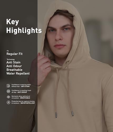 Image of TURMS Anti Stain Men's Hoodie | Anti Odor Water Repellent | Cotton Blend Casual Travel Edition Hooded Sweatshirt | Winter Wear Pullover