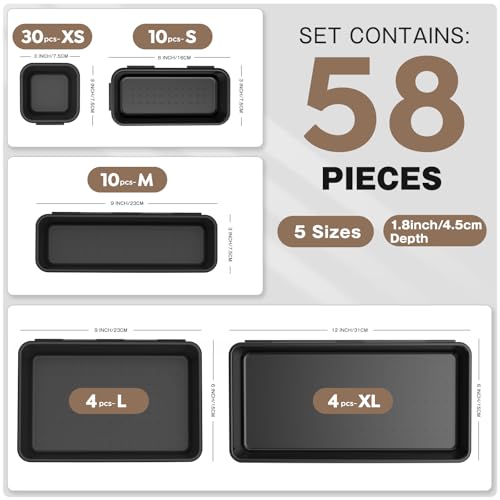 Image of A-LUGEI【𝟱𝟴𝗣𝗰𝘀】【5 Size】 Tool Box Organizer Tray Divider Set, 【Black】 Desk Drawer Organizer, Garage Organization and Storage Toolbox Accessories Rolling Tool Chest Cart Cabinet WorkBench Small Part