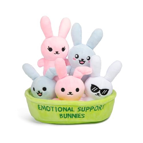 WHAT DO YOU MEME? Emotional Support Bunnies by Relatable, Cuddly Stuffed Animals and Toys, Squishy Toys and Plushies, Great Ideas for Loved Ones of All Ages, Includes 5 Plushies with Carrying Basket