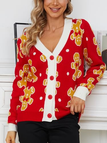 VENTELAN Gingerbread Man Christmas Cardigan for Women - Image 4