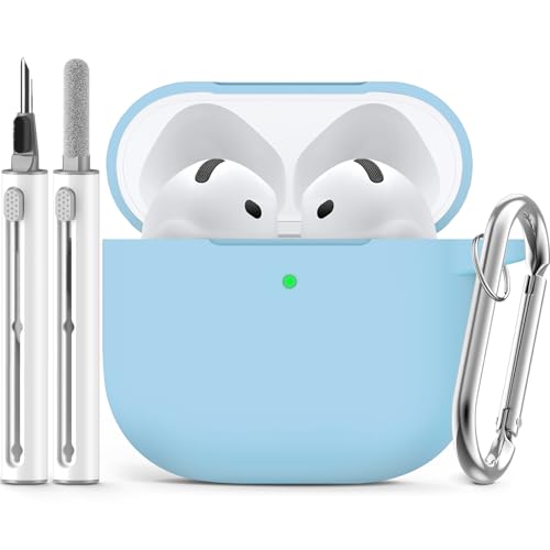 Image of Ljusmicker for AirPods 4 Case 2024 with Cleaner Kit,Sky Blue | Soft Silicone Protective Cover for Apple AirPods 4th Generation Case with Keychain for Women Men,Shockproof
