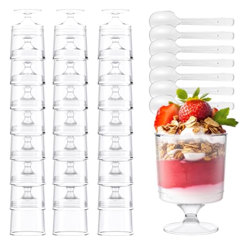 BHHQHH 200 Pack Dessert Cups with Spoons 5Oz Clear Plastic Parfait Cup Disposable Appetizer Cups Mini Shooter Cups for Fruit Ice Cream Mousse Pudding and Party