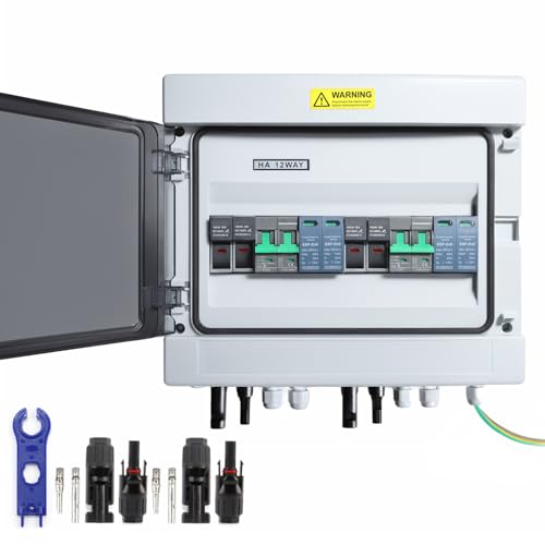 ASENENAELE 2 String Solar PV Combiner Box IP65 Waterproof DC500V 32A Circuit Breaker with Surge Protector and PV Fuse for Outdoor Solar Panels System