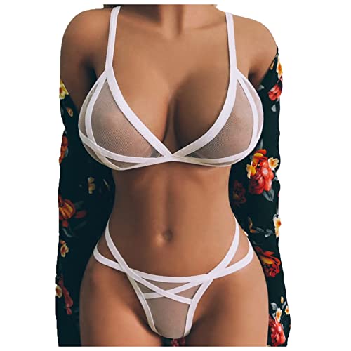 Genclrs Corsets for Women Sexy Lingerie, Women's Fashion Sexy Net Yarn Transparent Strap Sexy Solid Color Underwear Panties Women Lingerie for Women Sexy Slutty Cute Lingerie for (XXL, White -8)