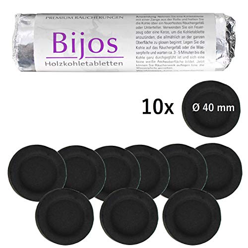 Bijos Räucherzubehör: schnell zündende Premium-Holzkohle, selbstzündend, Durchmesser 40 mm