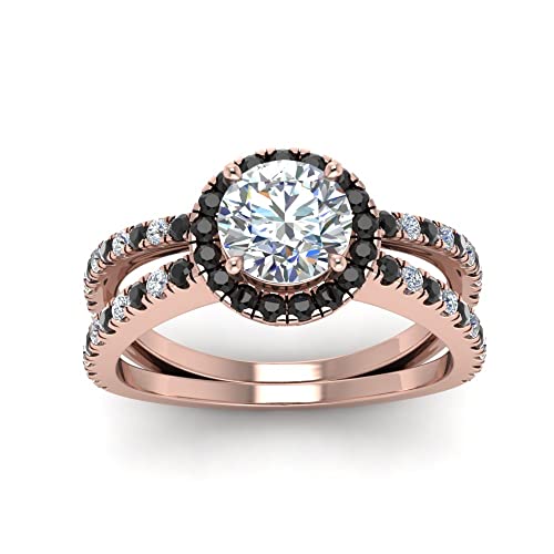 Image of 55Carat Choose Your Gemstone Reverse Split Shank Halo Diamond CZ Ring Rose Gold Plated Round Shape Halo Engagement Rings Matching Jewelry Wedding Jewelry Easy to Wear Gifts US Size 4 to 12