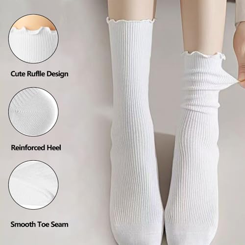 Image of 5 Pairs Womens Striped Crew Socks, Cotton Cozy Casual Socks for Women,Breathable Cool,Size 5-10