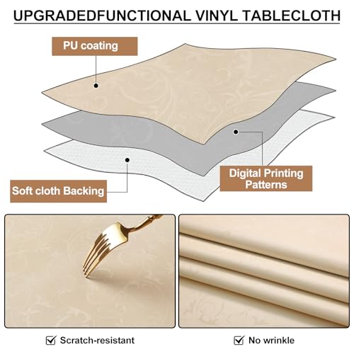 Image of Smiry Rectangle Table Cloth, Waterproof Heavy Duty Vinyl Tablecloths, Wipeable Washable Table Cover for Kitchen and Dining Room (Cream, 60 inch X 120 inch)