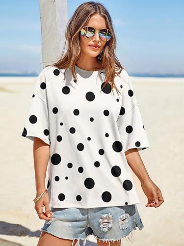 Image of Tankaneo Womens Oversized Tshirts Summer Casual Short Sleeve Crew Neck T Shirt Loose Fit Side Slit Tee Tops