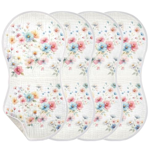 Muslin Burp Cloth for Baby 2PCS Watercolor Cute Flowers Super Absorbent Burping Cloths, Bibs for Newborn Boys Girls3