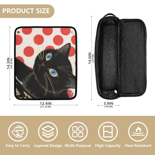 Bolsa de viaje para herramientas de cabello con tapete removible resistente al calor y organizador impermeable para planchas, rizadores y alaciadoras, diseño Red Dots Black Cat miniatura 4