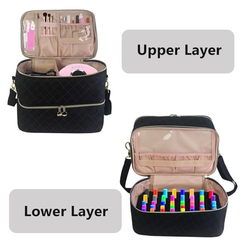Estuche organizador de esmalte de uñas de doble capa para 40 botellas y lámpara 5