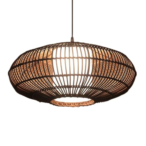 Lustre lanterne en osier tissé de forme ovale ajourée style ferme