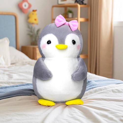 Celawork Pinguin Kuscheltier, Pinguin Stofftier Plüschtier, Süßer Pinguin für Kinder, Plüschpinguin Geschenke für Jungen Mädchen (Rosa Schleife, 25cm)+Exquisite Grußkarte