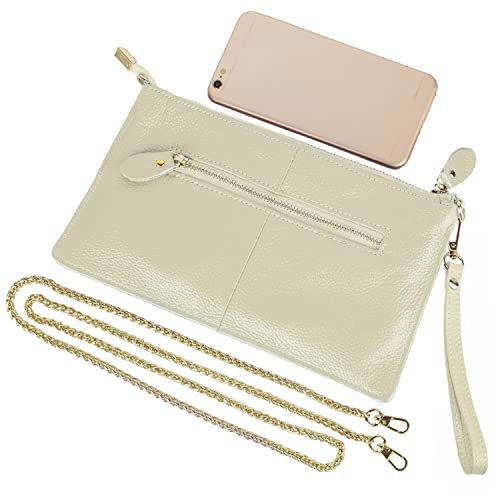 Image of YALUXE Genuine Leather Wristlet Handbags Purses Cell Phone Pocket Clutch Wallet Crossbody Bags for Women