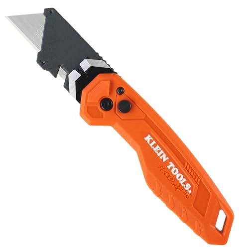Image of Klein Tools 44309 Pry Bar Knife, 2-in-1 FLICKBLADE Utility Knife with Built-In Pry Bar, Dual Locking Positions at 135-Degree and 180-Degree, Full Metal Core