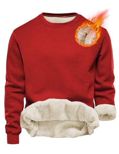 Yeokou Mens Fashion Warm Fleece Crewneck Sweatshirt Thick Sherpa Lined Pullover Tops