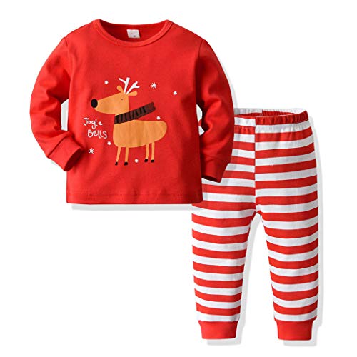 Preisvergleich Produktbild Cuteelf Kinderjacke Weihnachten Pyjama Home Set rot gestreifte Hosen Weihnachten Zweiteilige Mädchen Jungen Cartoon Print Top + Streifen Hosen Weihnachten Zweiteilige Set