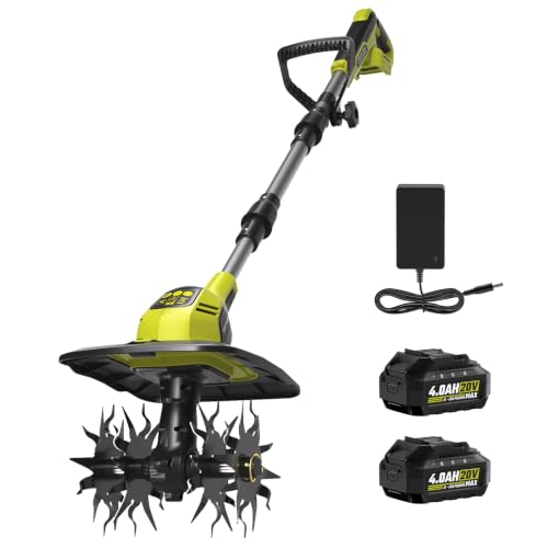 SEYVUM Cordless Tiller for Gardening 20V 2 X 4.0Ah Battery Powered Cultivator 9-in Tilling Width and 7-in Depth Electric Rototiller 360 RPM Garden Tiller for Soil Cultivation