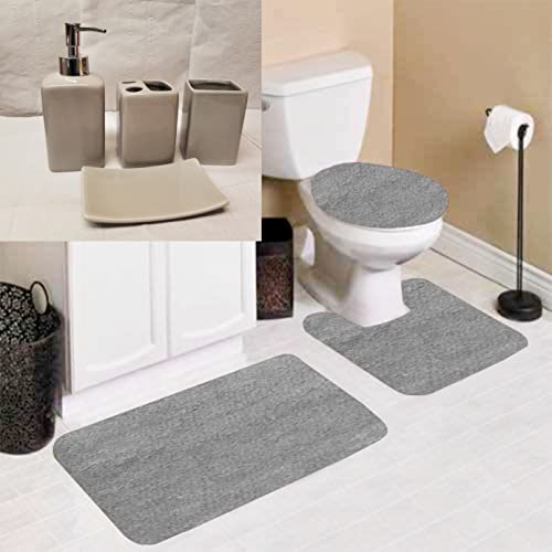 7 Piece Bathroom Plush Comfort Mat with Style Vanity Accessories (3 Piece Plush Bath Mat and 4 Piece Ceramic Accessories) Solid Color (Silver Moon) #6