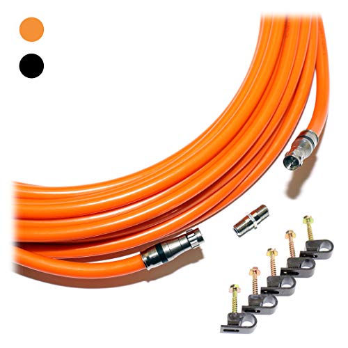 Rg11 Coaxial Cable With F Connectors On Each End - Tri-Shield Underground Coax Direct Burial Gel Coated Flooded Indoor/Outdoor Wire + Extra Barrel & 5 Screw Clips/By Cableproof (50 Ft, Orange) #TOP15