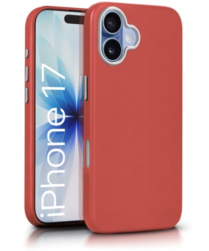 Image of WOW IMAGINE Back Cover for iPhone 17 | Shockproof Tough Leather Texture Hard Mobile Case | Ultra Slim Non-Slip Grip | Inner Velvet Fabric | Metal Camera Ring - Crimson Red