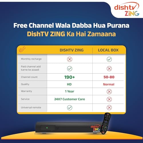 Image of DishTV ZING | HD Set Top Box | 190 + Channels & Services | Nonstop Entertainment for 4 Years | Popular Channels - Star Utsav, Sony Pal, Zee Anmol, Colors Rishtey