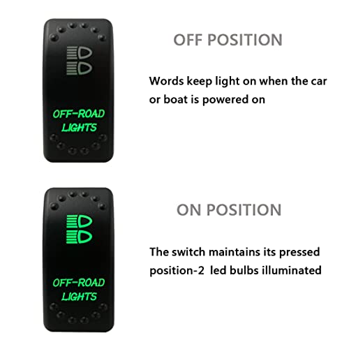 Image of Green Backlit Rocker Switch 5 Pin ON-Off Laser Etched Button Switch with Wires for Car Marine Boat UTV 20A /12V 10A /24V (Off-Road Lights)