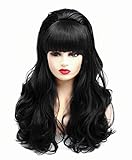 Rugelyss Long Wavy Black Wig with Bang Big Bouffant Beehive Wigs for Women fits 80s Costume or...
