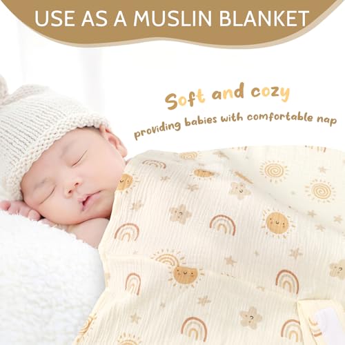 Image of Car Seat Cover Baby Girls Boys, Summer Cotton Baby Car Seat Cover for Carseat, Comfortable Muslin Nursing Cover, Soft Baby Blanket, Breathable Lightweight Infant Stroller Canopy, Rainbow