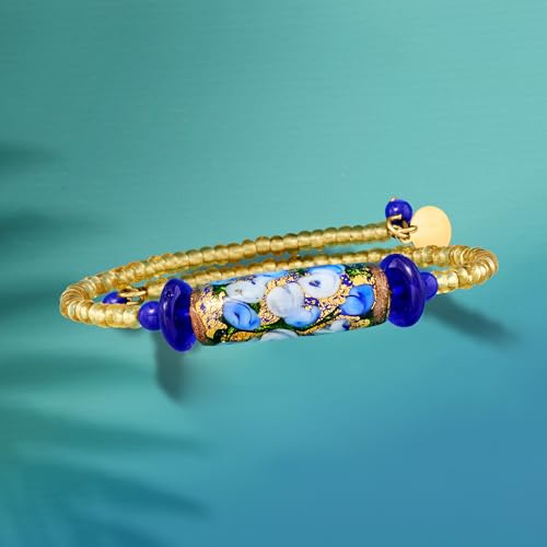 Ross-Simons Italian Blue Murano Glass Floral Bead Wrap Bracelet3