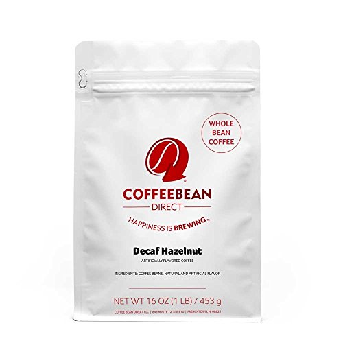 Coffee Bean Direct Decaf Hazelnut Flavored, Whole Bean Coffee, 1 Pound Bag (Pack of 1)