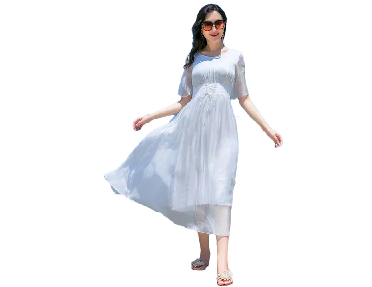 Vestido largo de fiesta para mujer, vintage, ajustado, color liso, manga corta, vestido bohemio